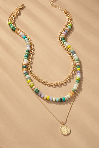 3 Row Multicolor Bead Chain Necklace