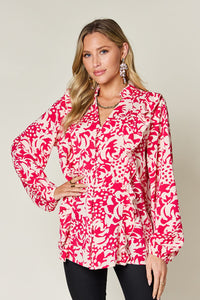 Printed Ruffle Trim Balloon Sleeve Shirt