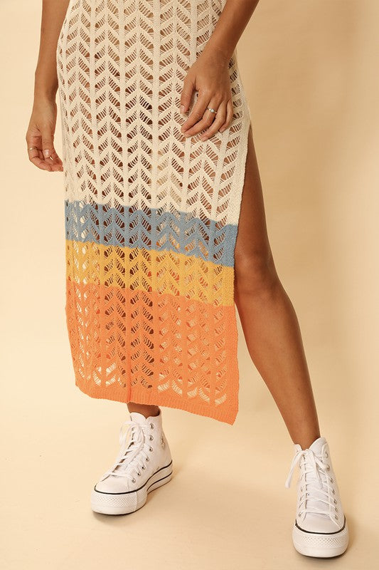 Deliah Open knit color block cover up