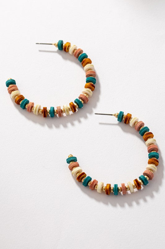 Wood Bead Hoop Earrings