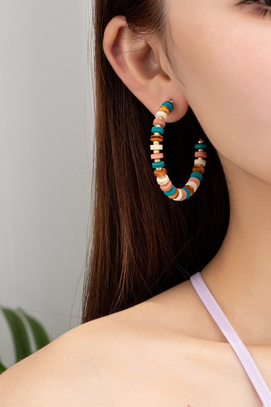 Wood Bead Hoop Earrings