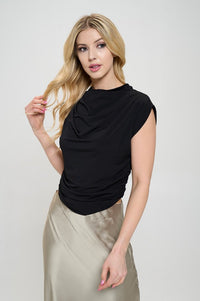 Mock Neck Short Sleeve Ruched Crop Top