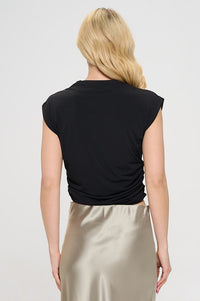 Mock Neck Short Sleeve Ruched Crop Top