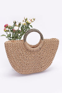 Top Handle Sea Shell Straw Tote Bag