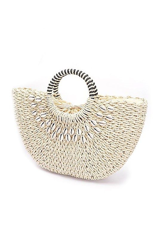 Top Handle Sea Shell Straw Tote Bag