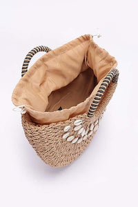 Top Handle Sea Shell Straw Tote Bag