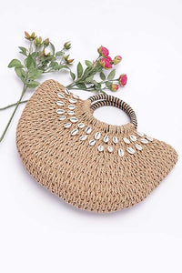 Top Handle Sea Shell Straw Tote Bag