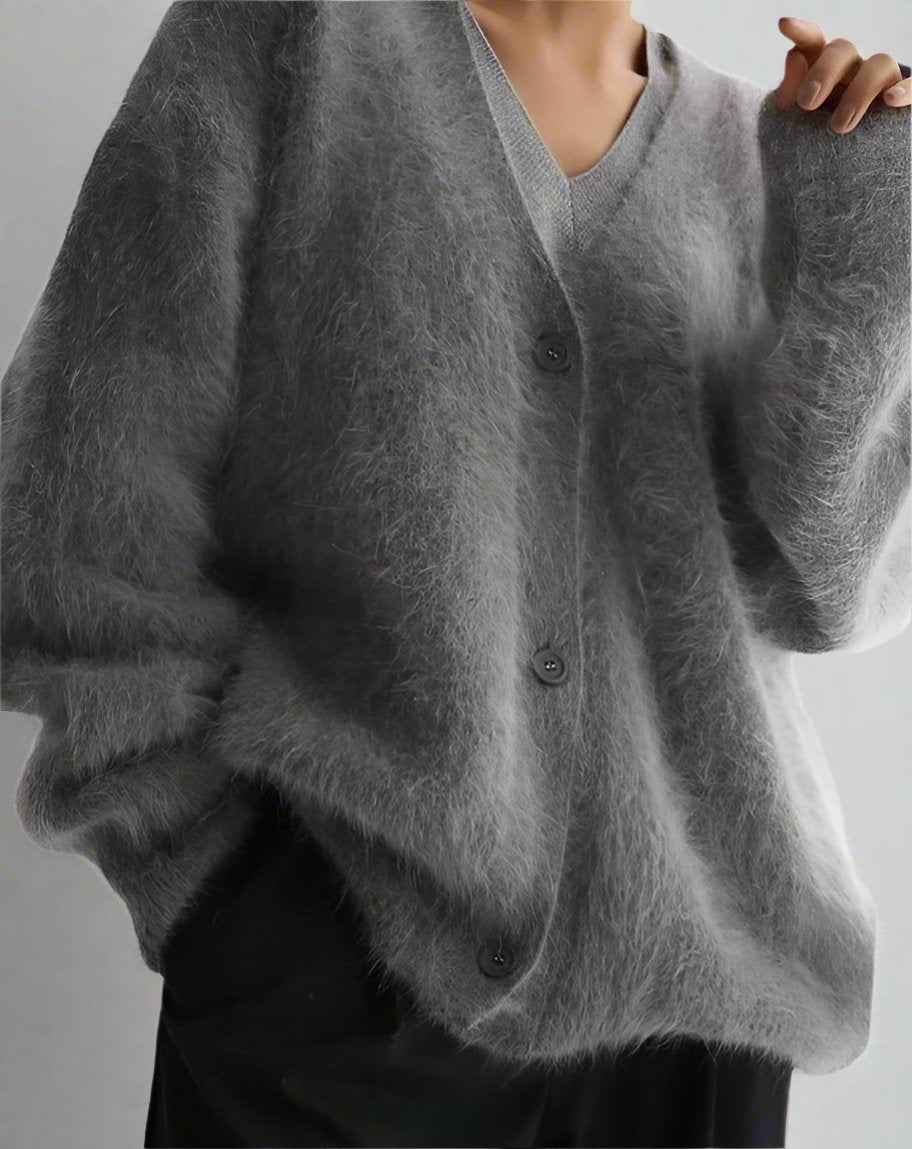 Fuzzy Oversized Button Cardigan