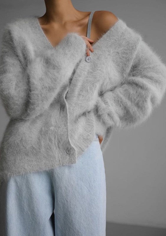 Fuzzy Oversized Button Cardigan