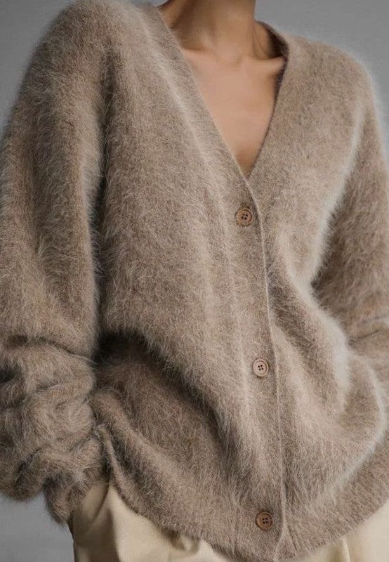 Fuzzy Oversized Button Cardigan