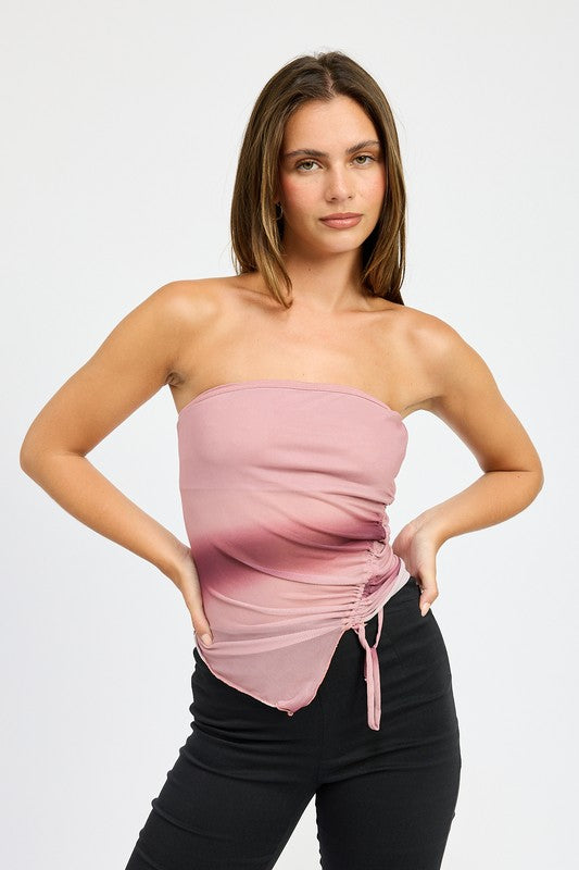 Asymmetrical Shirred Tube Top