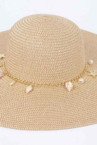 Shell And Pearl Charm Floppy Sun Hat