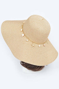 Shell And Pearl Charm Floppy Sun Hat