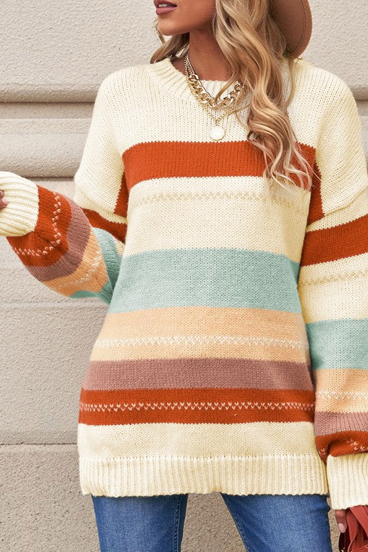 Striped Color Block Knit Sweater