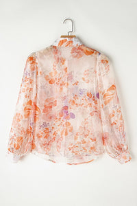 Women Floral Print Balloon Sleeve Loose Shirt