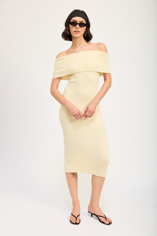 Off-Shoulder Bodycon Sweater Midi Dress