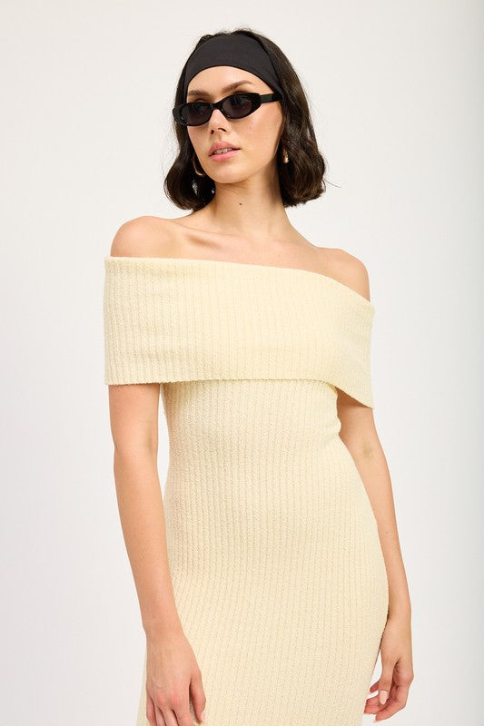 Off-Shoulder Bodycon Sweater Midi Dress