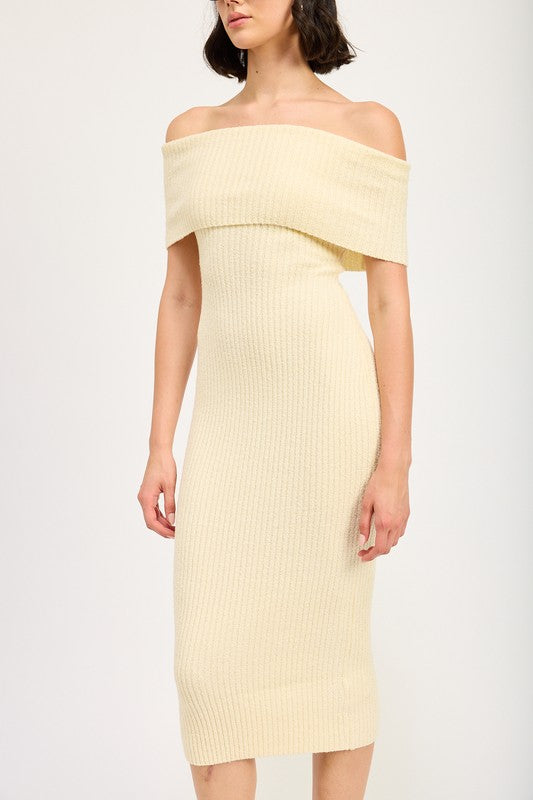 Off-Shoulder Bodycon Sweater Midi Dress