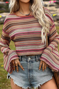 Striped Wide Crop Long Sleeve Top