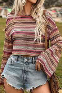 Striped Wide Crop Long Sleeve Top