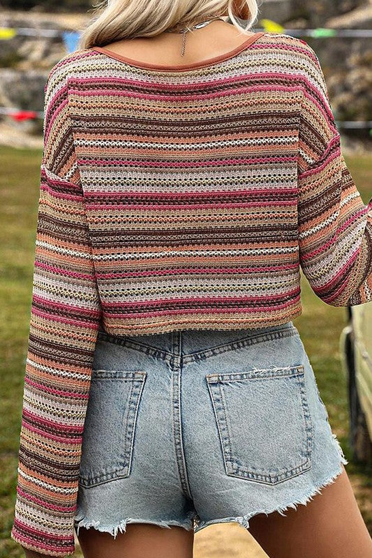 Striped Wide Crop Long Sleeve Top