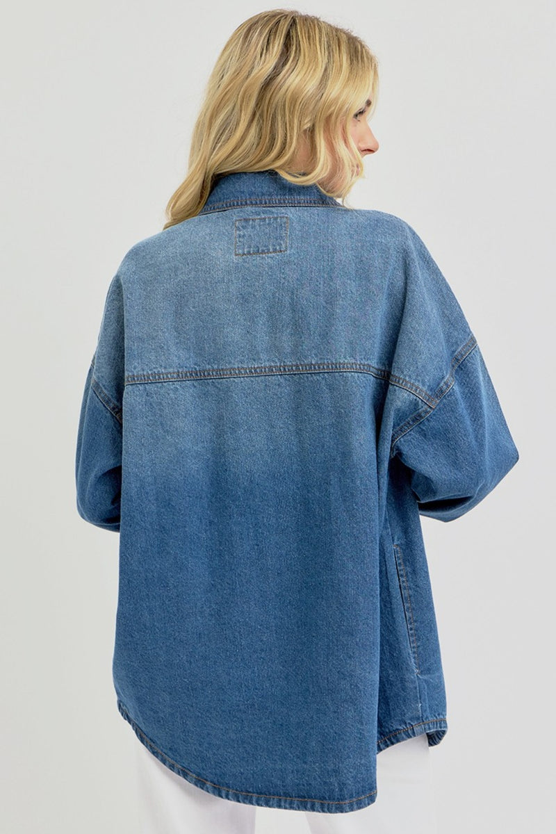 Snap Down Long Sleeve Denim Shacket