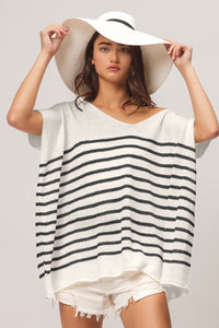 V Neck Striped Short Sleeve Top