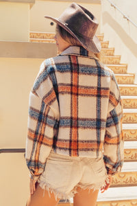 Plaid Crop Jacket with Pockets