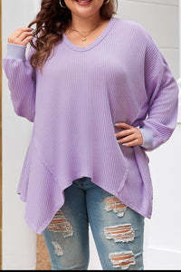 Orchid Petal Plus Size Waffle Knit Exposed Seam Flowy Top