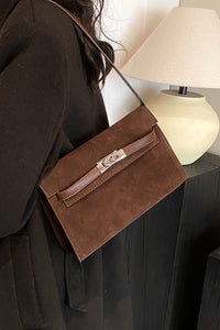 Suede & Leather Strap Shoulder Bag