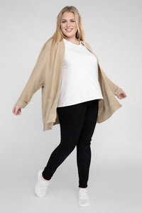 Plus Size Ribbed Knit Open Front Cardigan