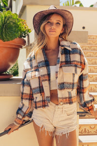 Plaid Crop Jacket with Pockets