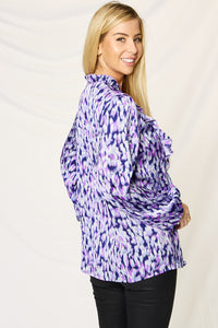 Printed Ruffle Trim Balloon Sleeve Shirt