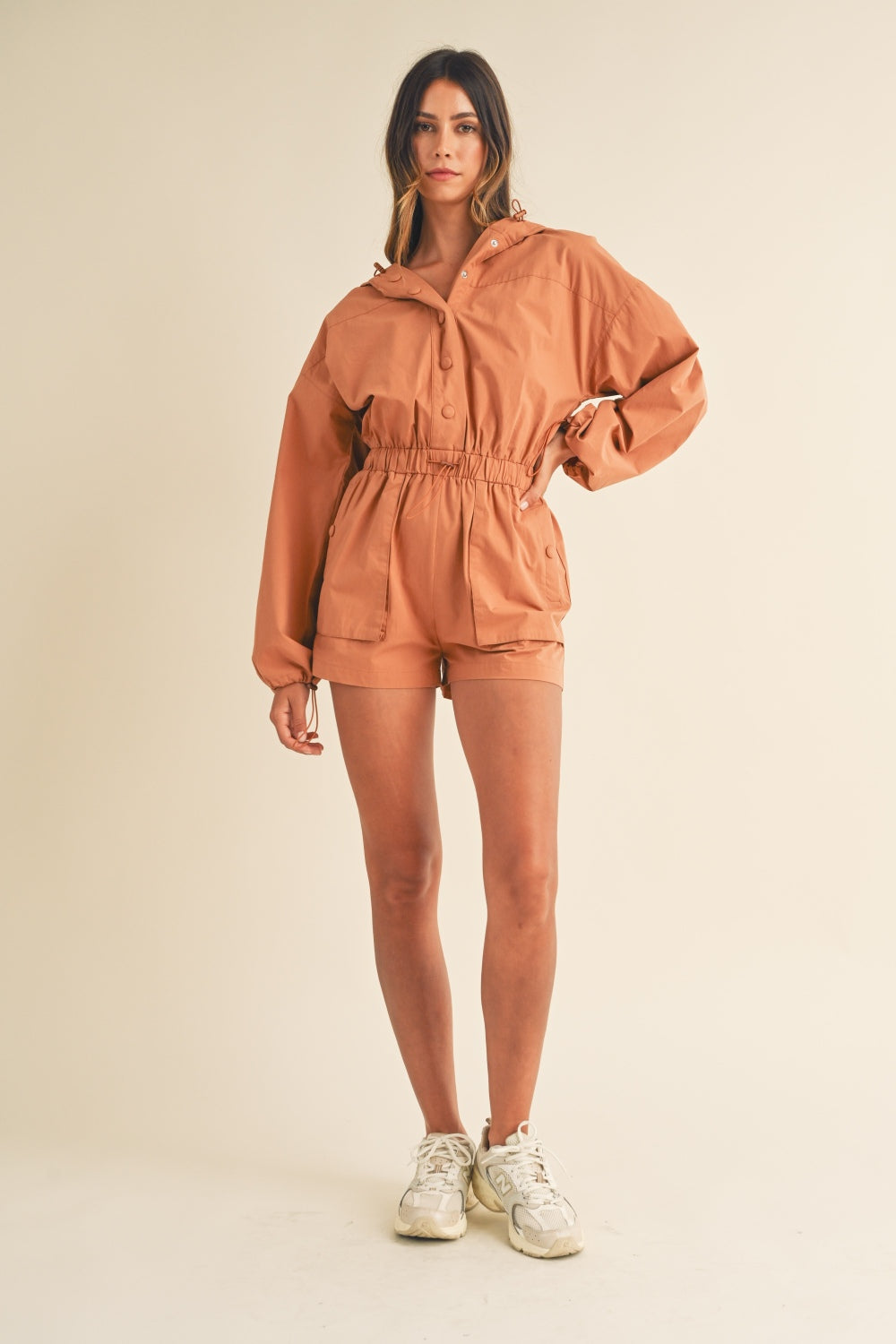 Snap Down Long Sleeve Hooded Romper