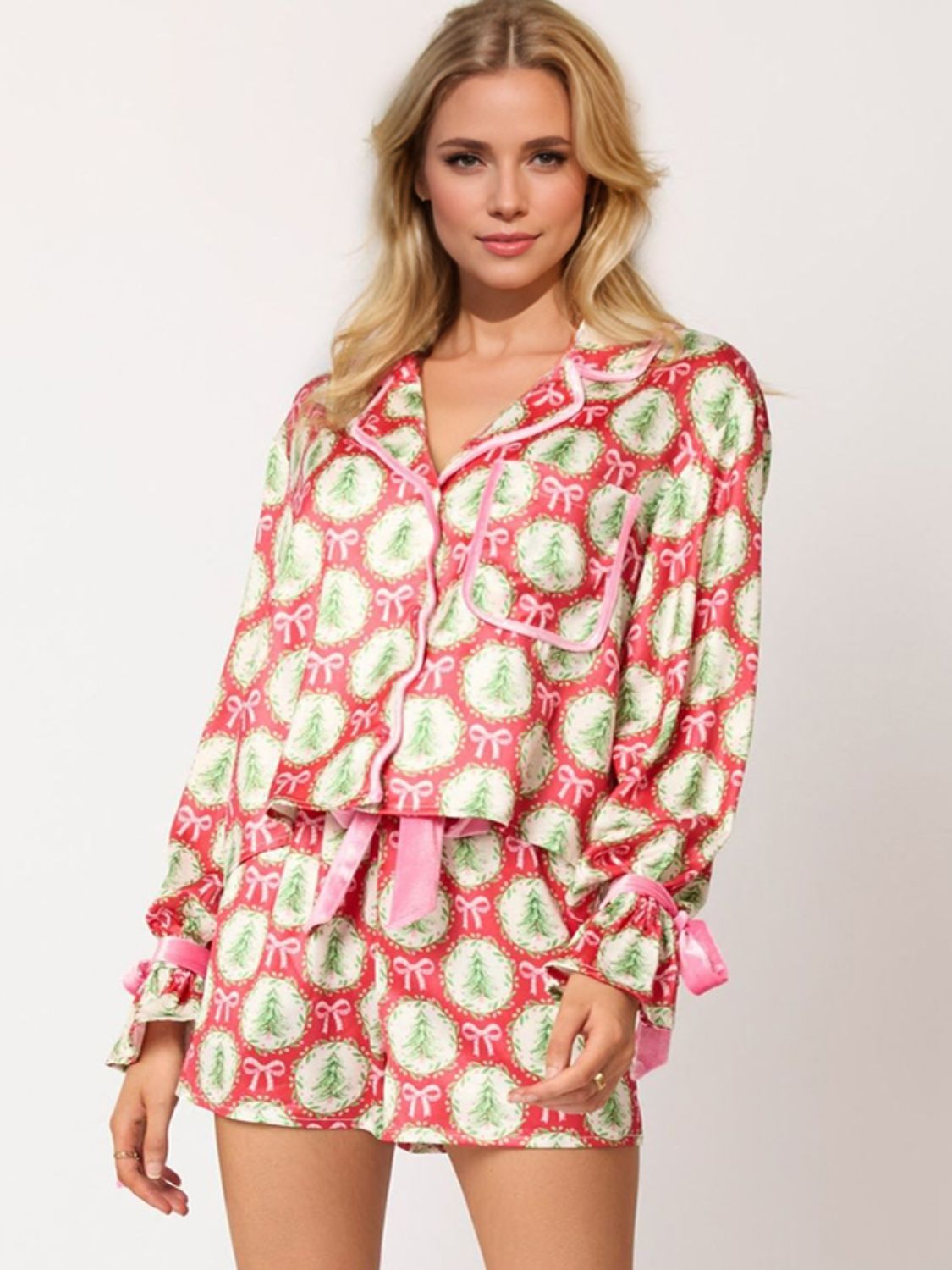 Holiday Bow Long Sleeve Top and Shorts Set