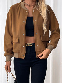 Baseball Collar Snap Down Long Sleeve Jacket