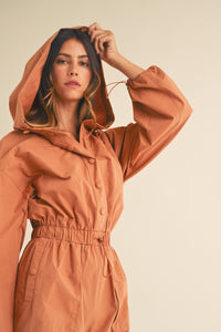 Snap Down Long Sleeve Hooded Romper