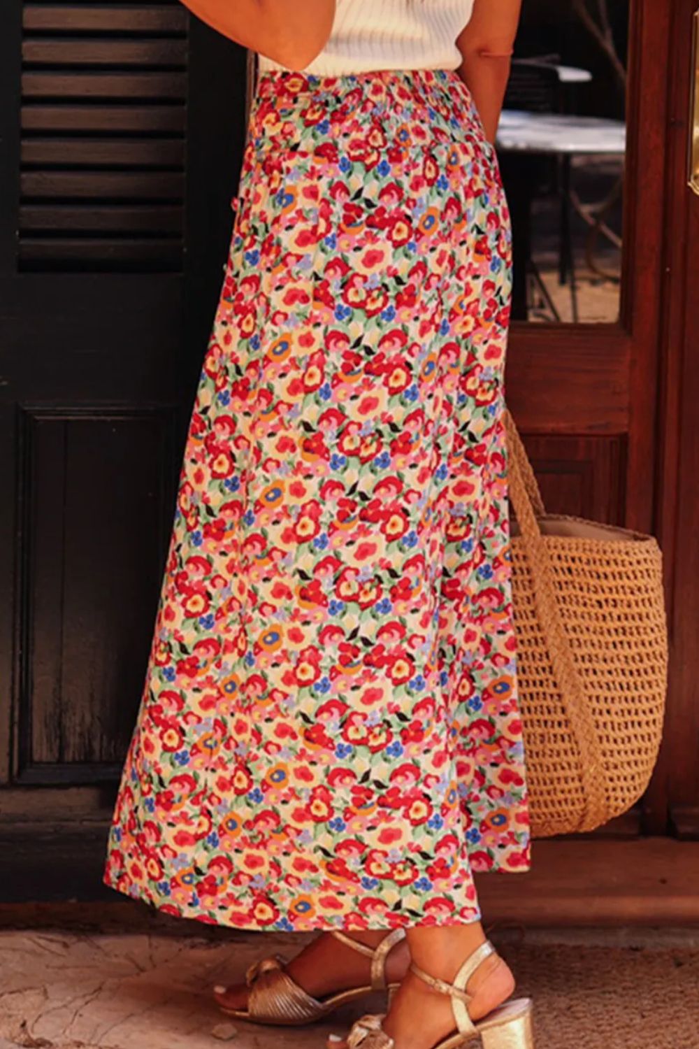 Floral Slit Midi Skirt