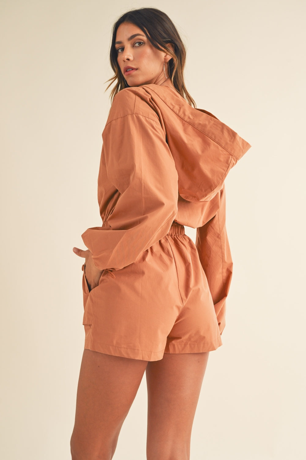 Snap Down Long Sleeve Hooded Romper