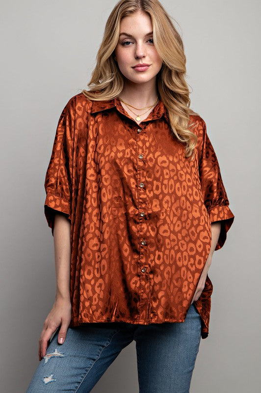 Animal Print Button Down Blouse