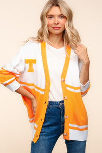 V Neck Button Down Letter Patch Cardigan