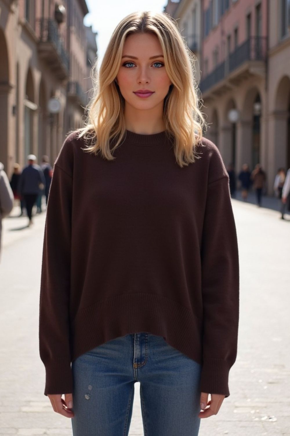 Round Neck Dropped Shoulder Sweater