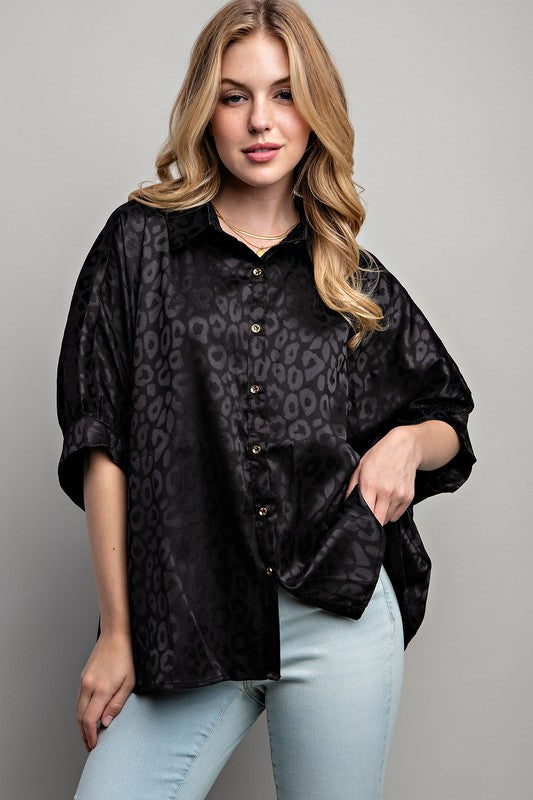 Animal Print Button Down Blouse