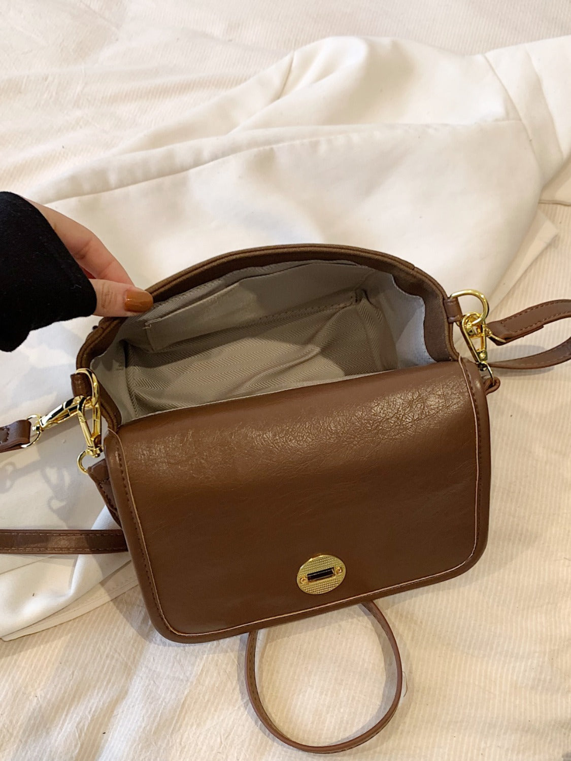 Leather Suede Twist-Lock Shoulder Bag