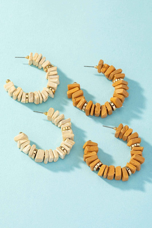 Wood Chip "C" Shaped Hoop Earrings