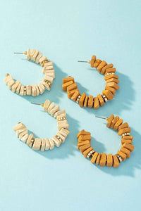 Wood Chip "C" Shaped Hoop Earrings