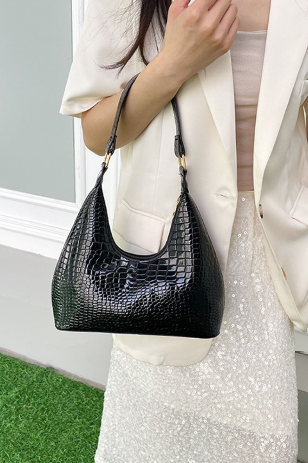 Leather Stone Texture Shoulder Bag