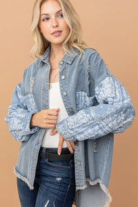 Paisley Print Quilted Sleeves Denim Jacket