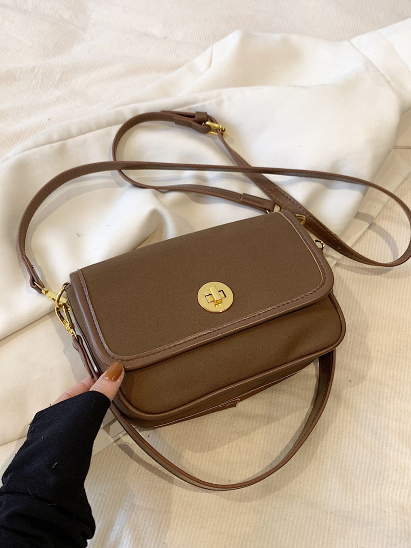 Leather Suede Twist-Lock Shoulder Bag