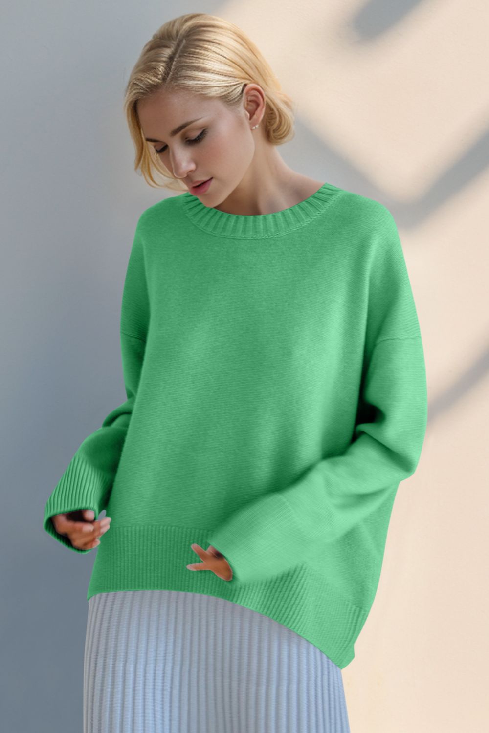 Round Neck Dropped Shoulder Sweater